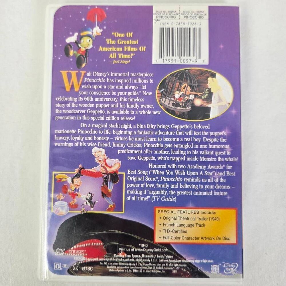 Disney Pinocchio Gold Collection DVD - Picture 3 of 3